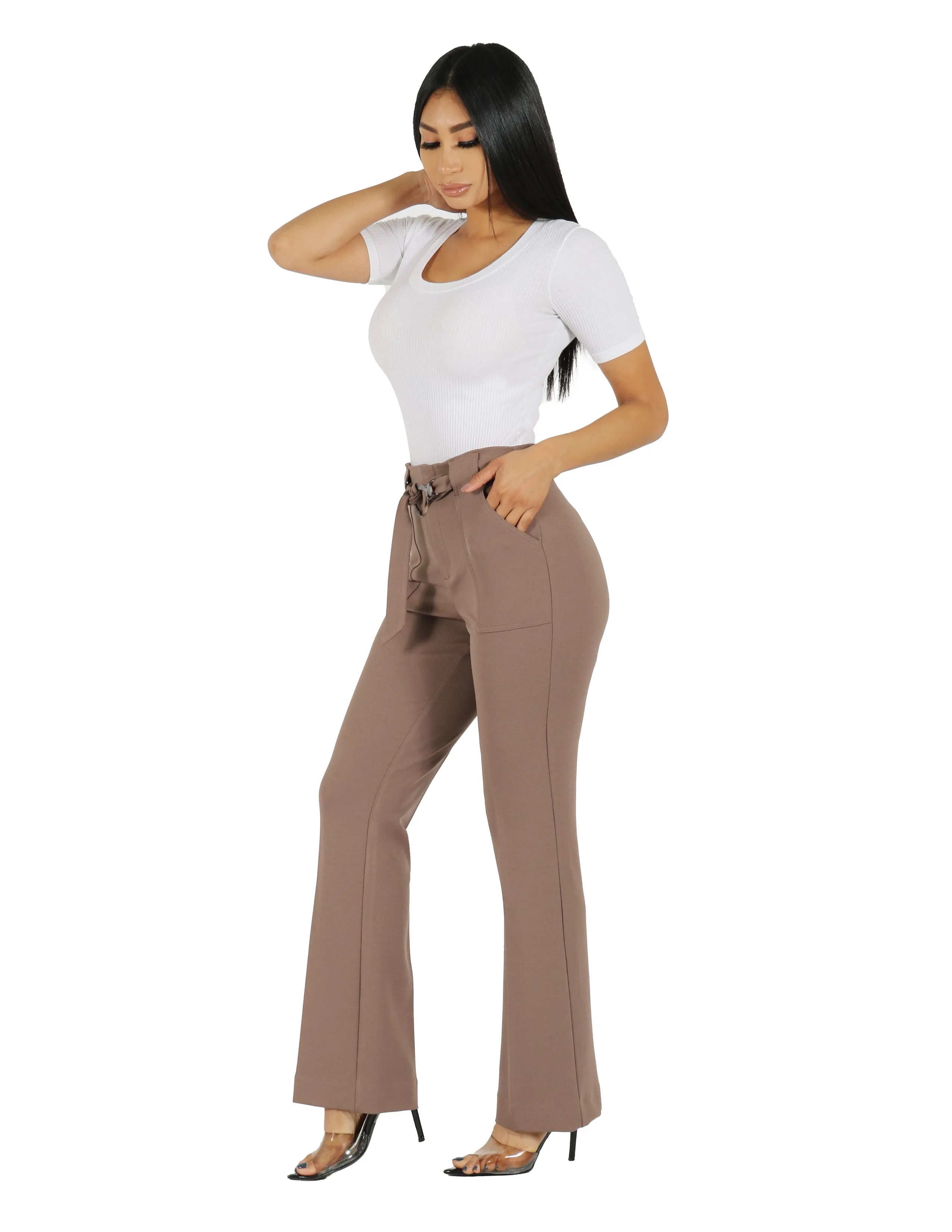 She's Busy High Rise Wide Leg Pant with Patch Pocket and Belt