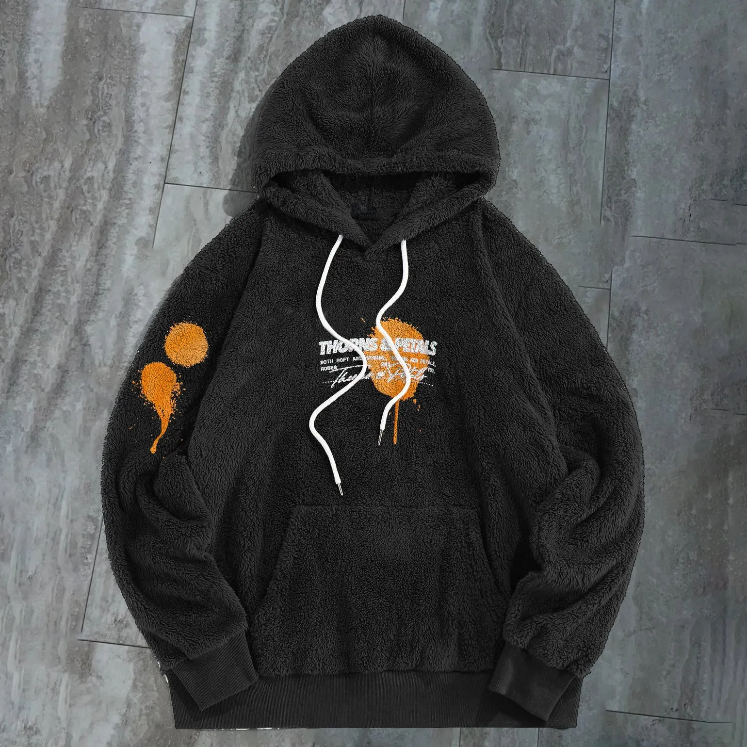 Vintage Print Trendy Plush Hoodie
