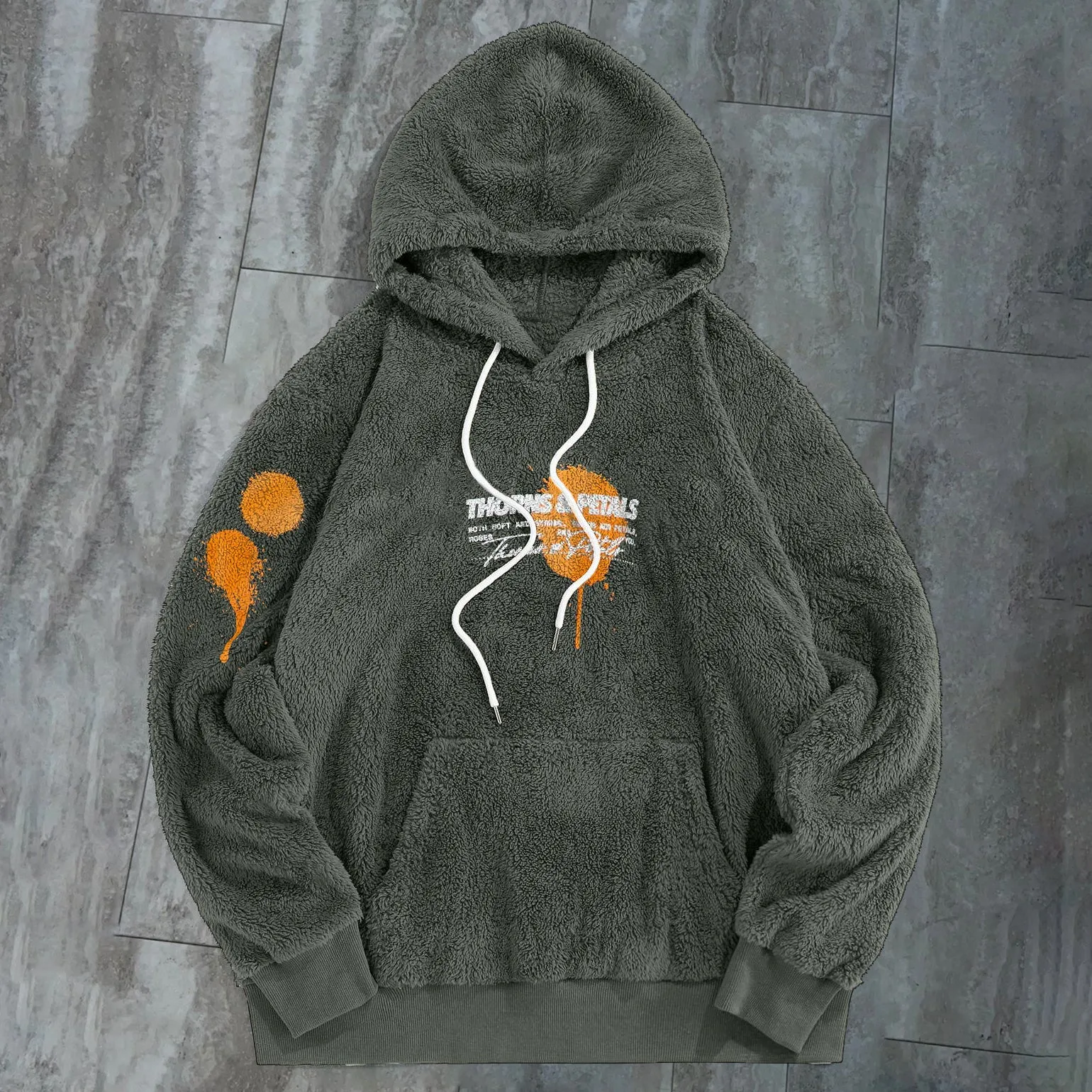 Vintage Print Trendy Plush Hoodie