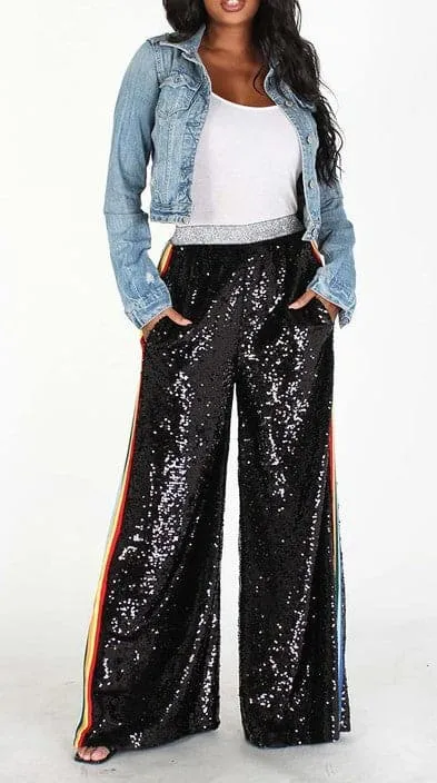 Wide Leg Sequins Pants